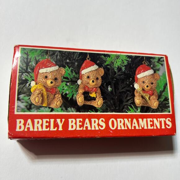 Vintage Barely Bears Christmas Ornaments Set of 3 Hand Painted Taiwan Boxed - Picture 7 of 16